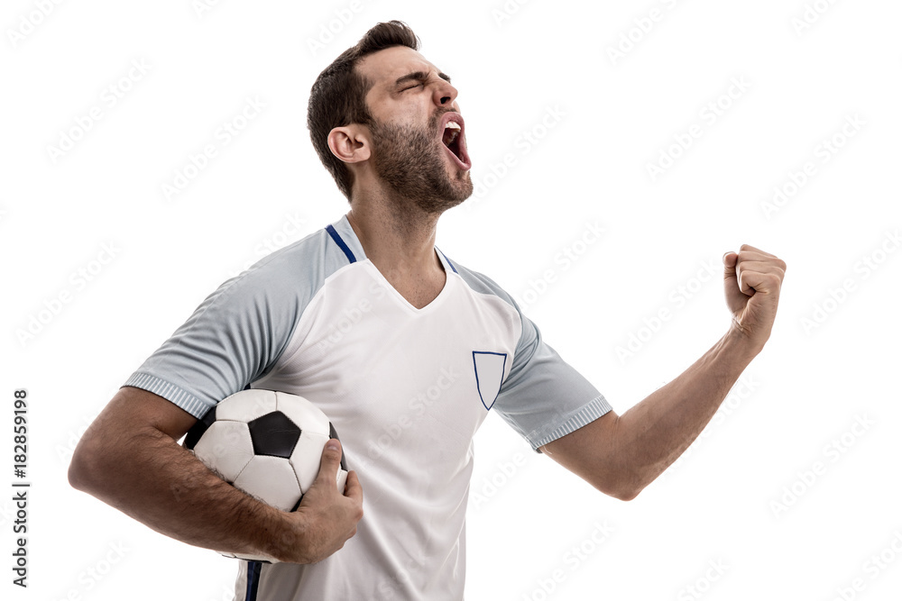 Wall mural English fan celebrating on white background