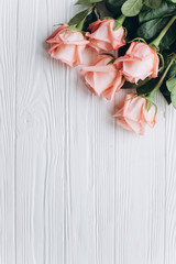 Fototapeta premium A white wooden board with pink roses.