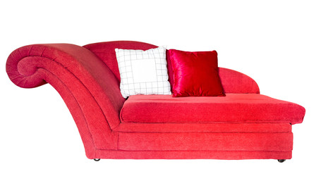 Modern sofa two-seat sofa with pillows, isolated on white background.
