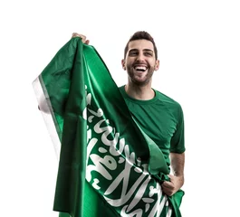 Foto op Canvas Saudi Arabia fan celebrating on white background © gustavofrazao