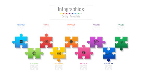 Infographic design elements for your business data with 9 options, parts, steps, timelines or processes. Jigsaw puzzle concept, Vector Illustration.