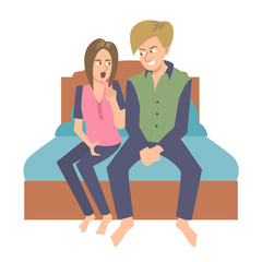 couple sitting on the bed and talking illustration