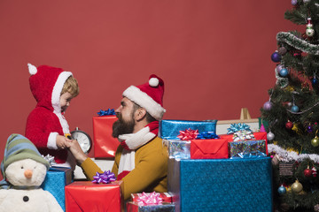 Winter holiday and festival. Man with beard and happy face