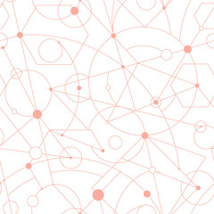 Grid seamless pattern with random geometric shapes and lines