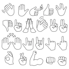 Fotobehang Hand gestures outline line stroke icons set. © lembergvector
