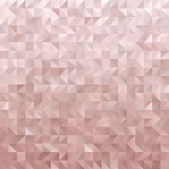Rose Gold Geometric Low Poly Vector Background. Pink Metallic Gradient Faceted Horizontally Seamless Pattern. Shiny Triangles. Pattern Tile Swatch Included.