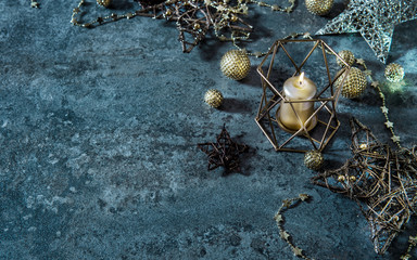 Christmas background stars balls candles Festive lights decoration