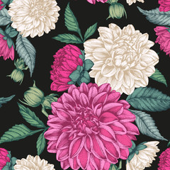 Vector floral seamless pattern with hand drawn dahlias - 182866173
