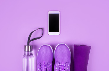 Creative flat lay of sport and fitness equipments