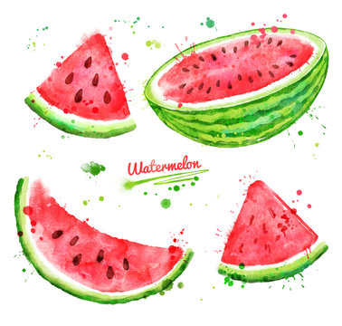 Watercolor set of watermelon