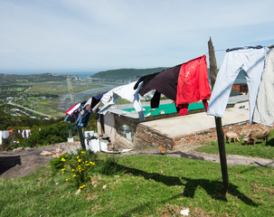 washing blowing on line in township Knysna South Africa