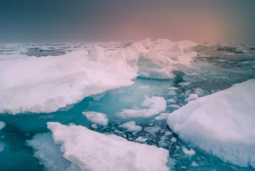 Poster Groenland, arctisch, noordpool: verbazingwekkende ijsberg op de zee, we kunnen dit nog steeds zien voordat de klimaatverandering volledig is © Erwin Barbé