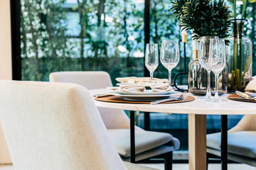 luxury dinning room with wooden table and classic style chair