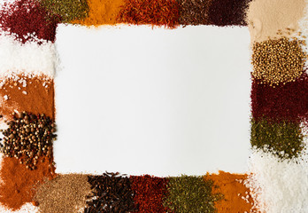 Square frame composition of spices and herbs