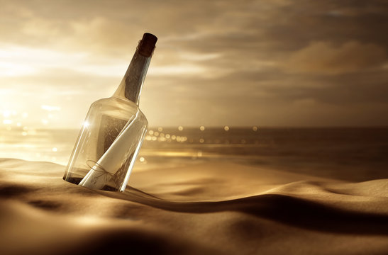 Flaschenpost steckt im Sand