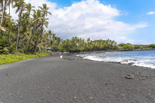 Black Sand Beach On Hawaii Big Island