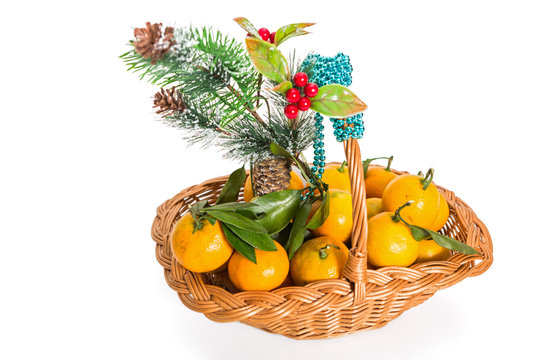 Christmas basket with tangerines