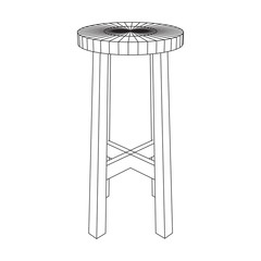 Bar stool furniture wireframe blueprint. Linear outline vector illustration. Bar chair. High chair. Bar interior design.