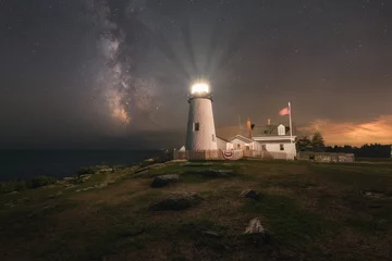 Foto op Aluminium Pemaquid Point Lighthouse under the Milky Way Galaxy in Maine © Michael