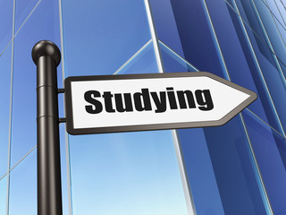 Studying concept: sign Studying on Building background, 3D rendering