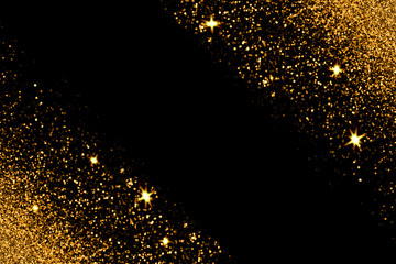 Defocused gold glitter with glowing sparks on black background - 182878107