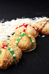 coconut cookies. Freshly baked home made coconut macaroons or pyramids