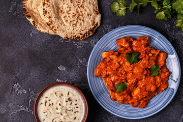Traditional Indian curry with chicken.