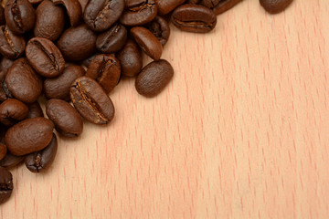 Roasted Brown Coffee Beans on Wooden Table banner template