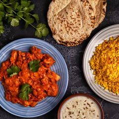 Traditional Indian curry with chicken.