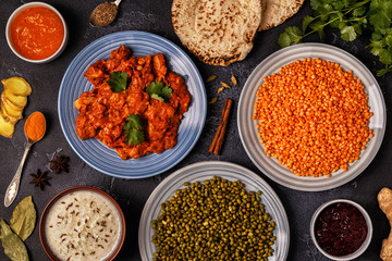 Traditional Indian curry with lentils, mung beans.