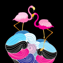Obraz premium Pink flamingos on an abstract background
