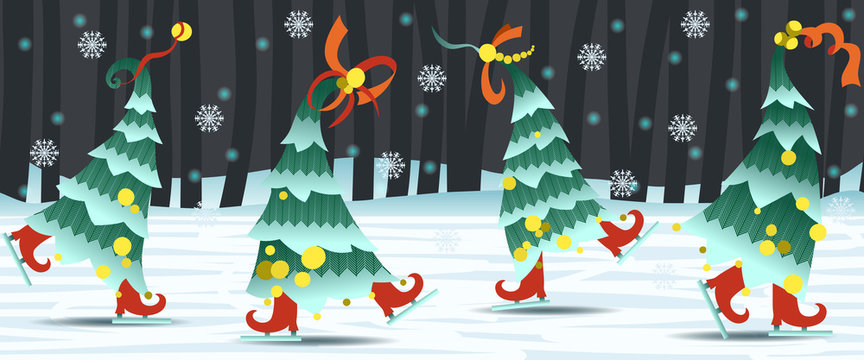 Border with dancing Christmas trees