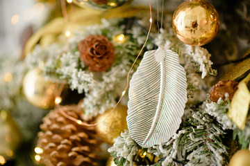 Gold Christmas background  with decorated tree