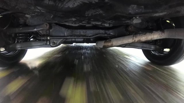 Car Suspension System On Puddle And Wet Surface