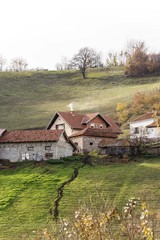 Fototapeta premium nature rural landscape of mountain village houses in nature environment