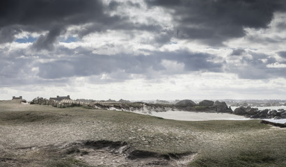 Wind mist and rain in the same time coastline in Britanny, France
