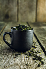 Dry organic green tea leafs