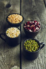 Green mung beans, red beans, couscous and wheat grains