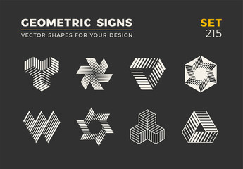 Set of eight minimalistic trendy shapes. Stylish vector logo emblems for Your design. Simple  geometric signs collection.