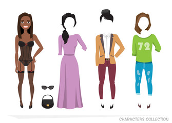 Clothing sets for black african american female. Constructor character.