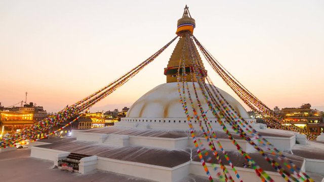4K Timelapse: Stupa Boudhanath in evning time in Kathmandu, Nepal