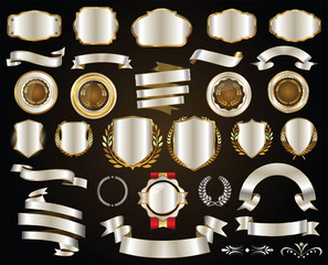 Retro gold and silver ribbons badges and labels vector collection