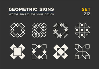 Set of eight minimalistic trendy shapes. Stylish vector logo emblems for Your design. Simple  geometric signs collection.