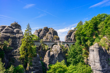 Fototapeta na wymiar Bastei bridge in Saxon Switzerland in spring, Germany