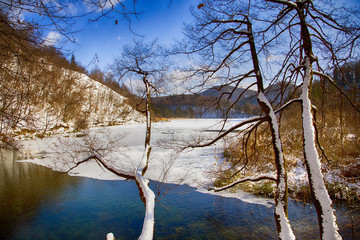 Plitvice lakes (national park in Croatia) in winter