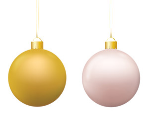 Set of shiny colorful hanging christmas baubles isolated on white background