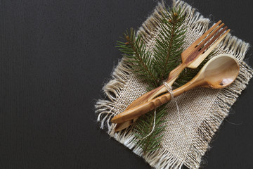 Wooden Cutlery, fork and spoon.