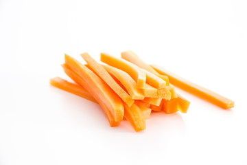 Sliced carrots on white background.