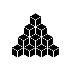 Black pyramid of cubes. Flat vector illustration isolated on white background.