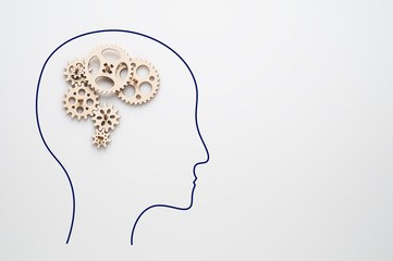 Gear wheel, human brain concept. Man with a gear mechanism in the head.